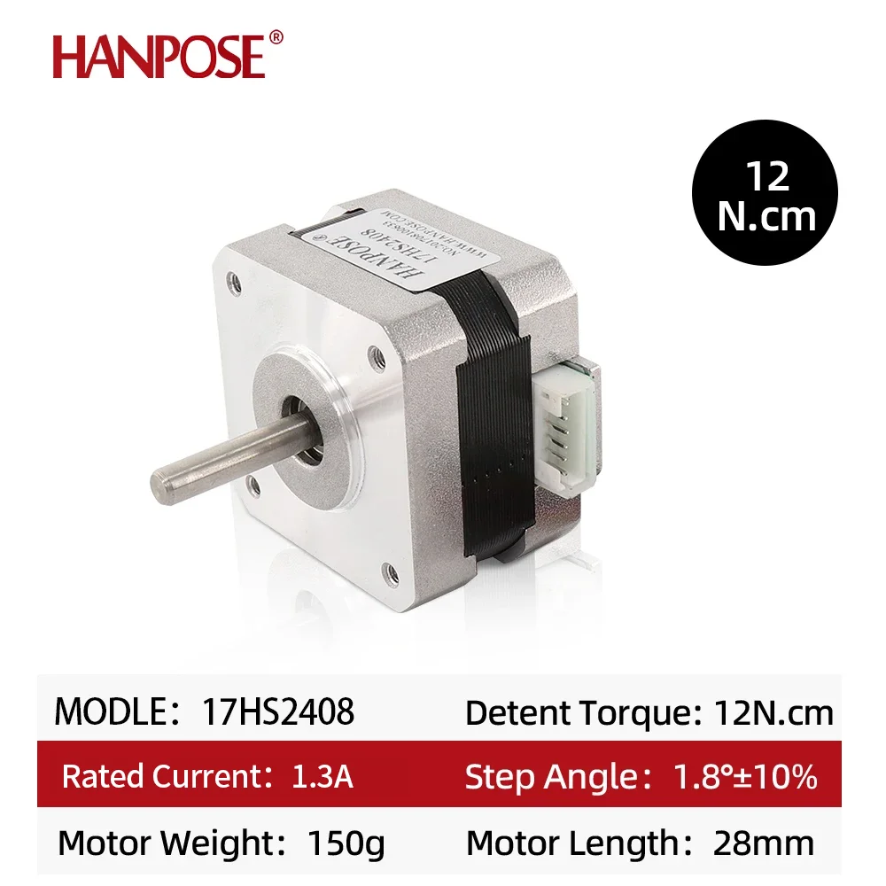 HANPOSE 17HS2408 2 Phase 4 Leads Nema 17 Stepper Motor 1.8 Degree  0.6A 12N.m For CNC Laser Engraver 3D Printer