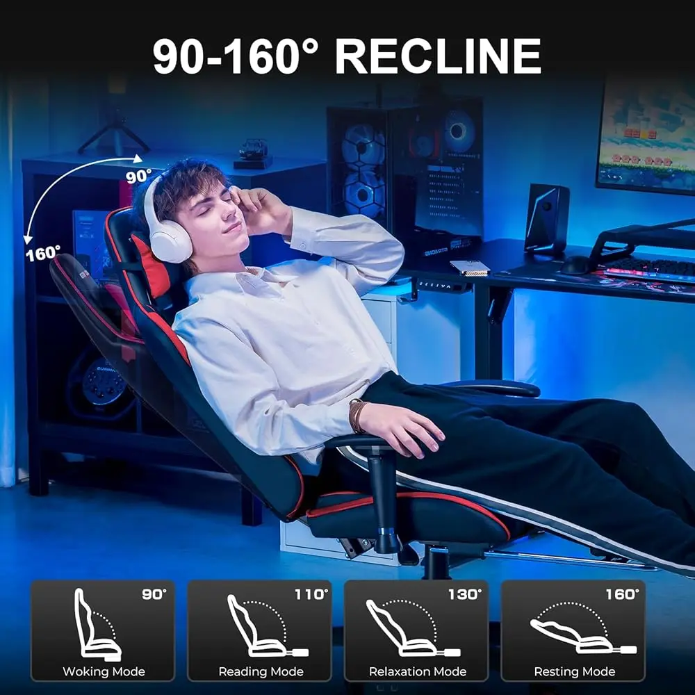 Gaming Chair With Footrest, High Ba Computer Chair Ergonomic Game Desk Chair Racing Executive Adjustable Swivel Rocker With