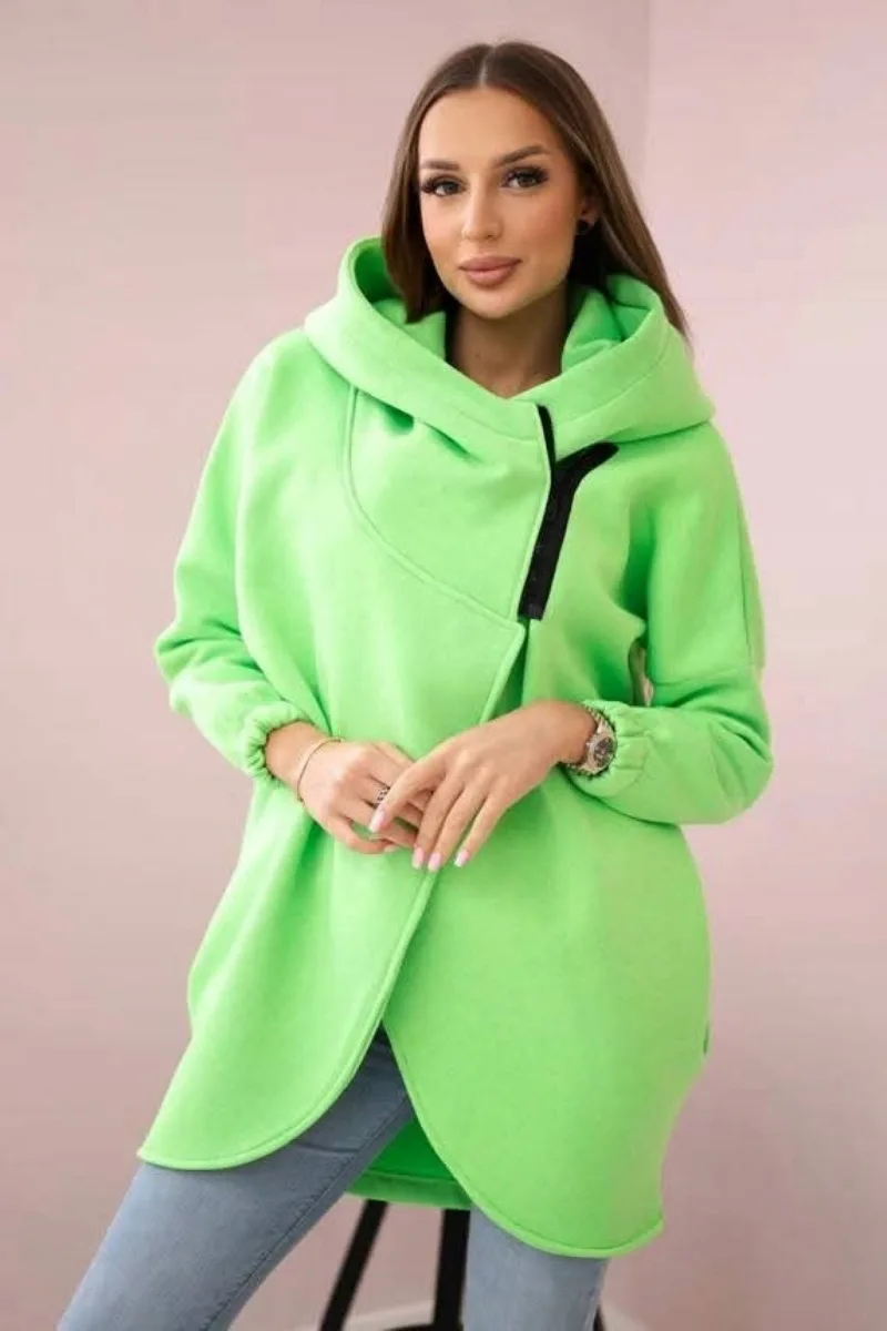 Loose Women's Solid Color Hooded Sweatshirt Asymmetrical Zipper Long Sleeve Jacket Casual Comfortable Fashion Hooded Clothes
