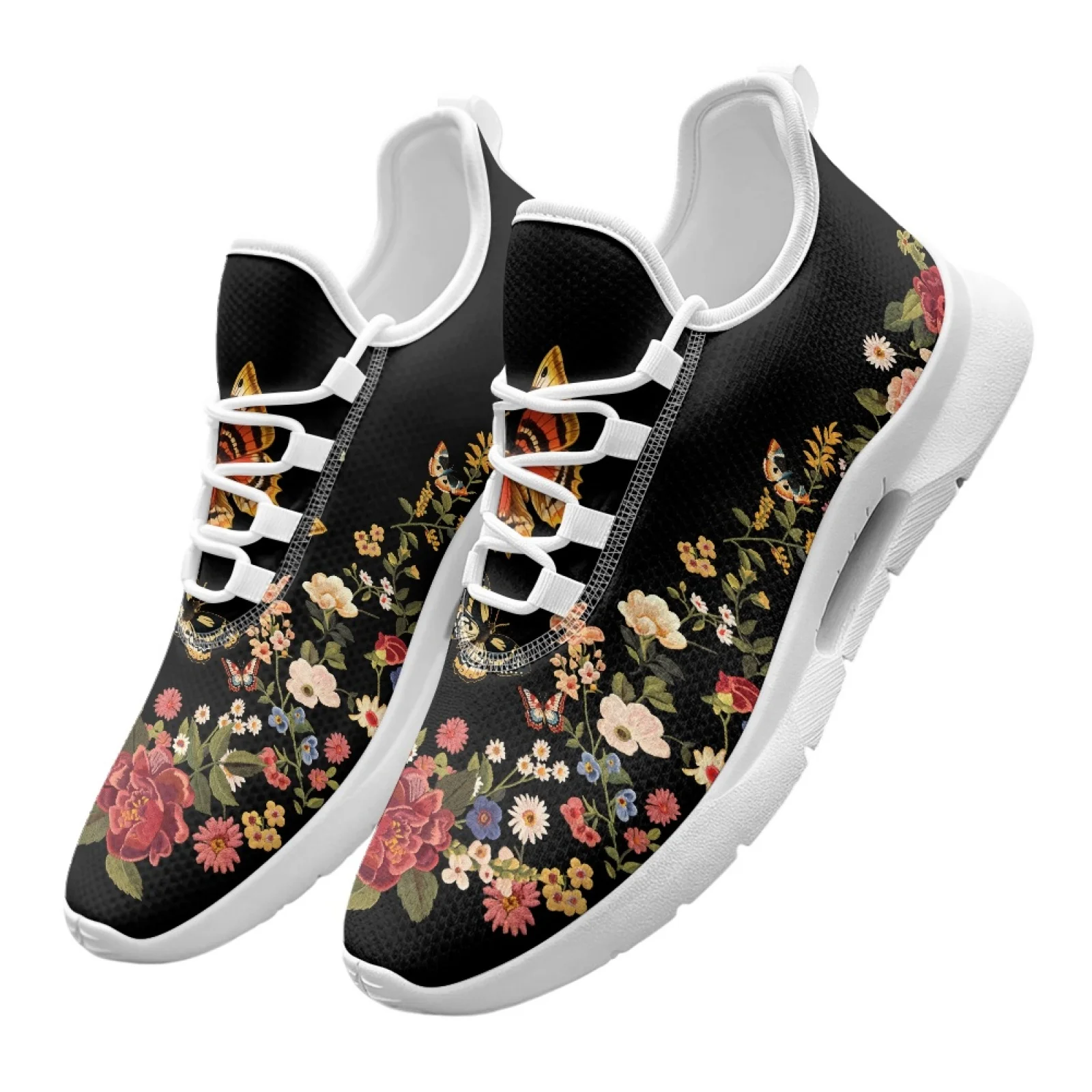 XIXIRIMIDO Lace-up Casual Shoes Mens Sneakers Comfortable Mesh Breathable Walking Shoe Women's Lightweight Sneaker Sport Flower