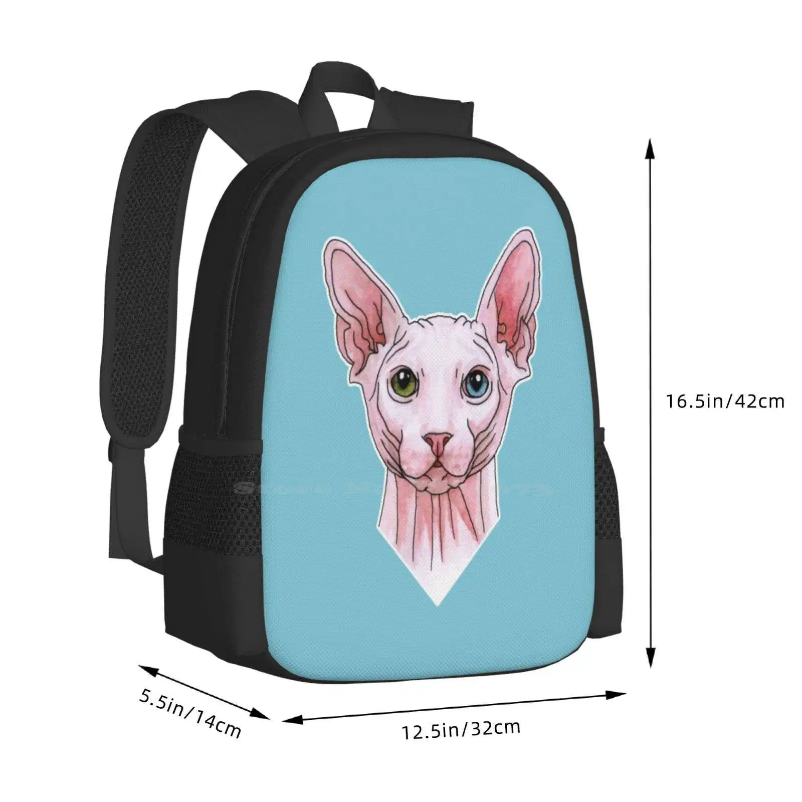 Sphynx Sphinx Cartable avec tête d'animal félin, sac à dos, peinture d'interconnexion, portrait de chat, sacs à la mode, offre spéciale