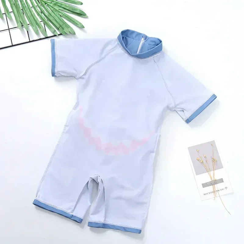 Baby Boys One-piece Swimsuit Cartoon Short Sleeve Shark Swimwear Little Boy Hot Spring Swimming Suit With Free Swimming Cap