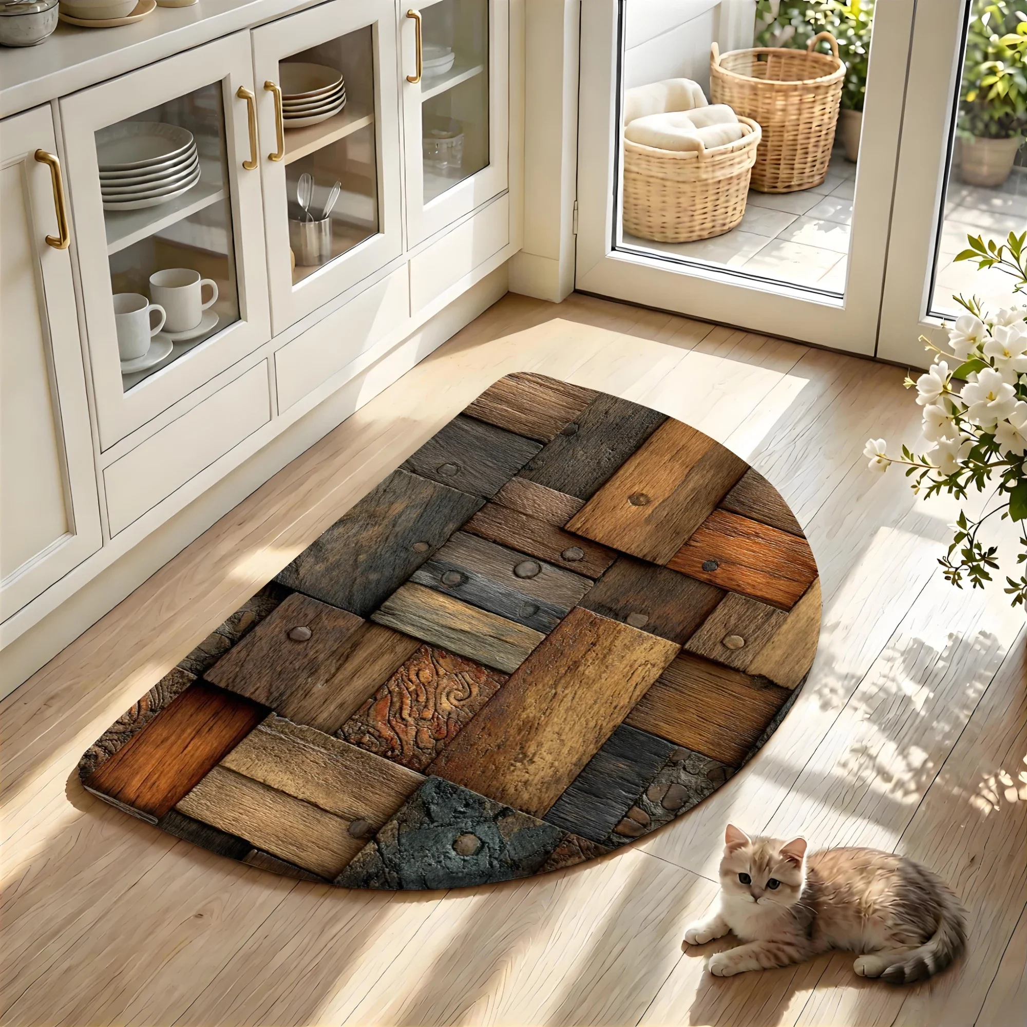 3D Printed Half round Flannel Floor Mat Slow Rebound Sponge Water Absorbing Household Door Mat Bathroom Anti-Slip