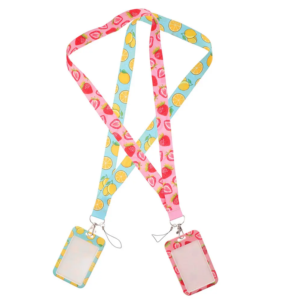 2Pcs Adorable Fruit Print Card Holder with Lanyard Id Badge Holder for Classroom Party Gifts Student Teacher Work Daily Use
