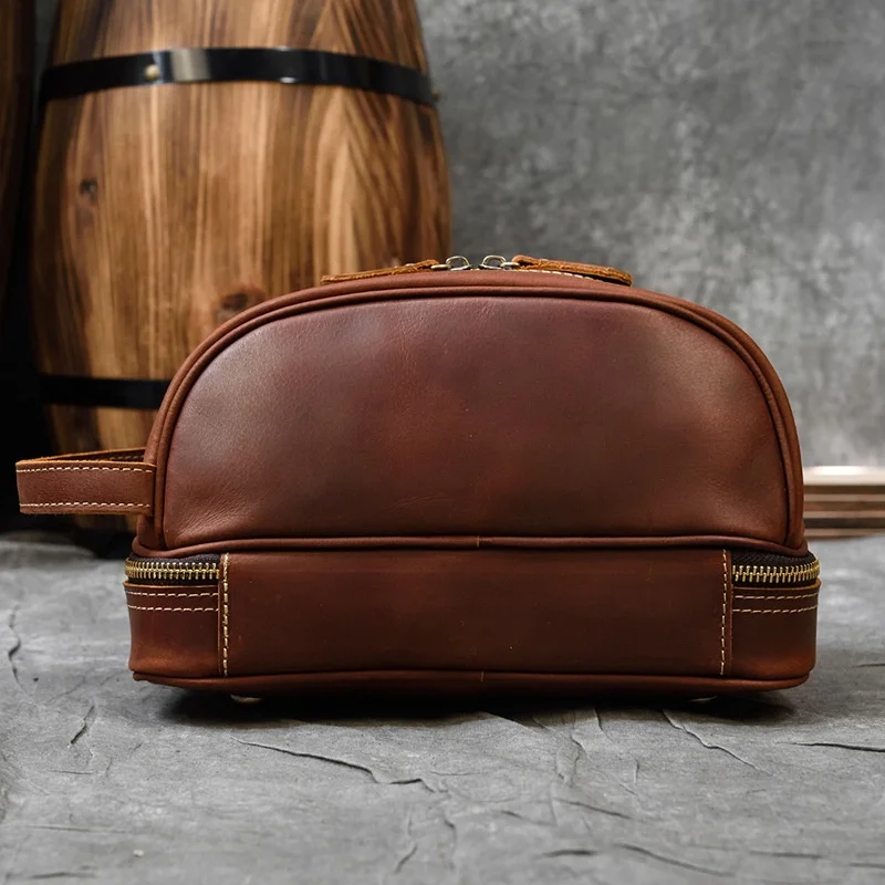 

Fall Winter Retro Genuine Leather Men's Clutch Bag Travel Toiletry Bag Neutral Cowhide Storage eup Bag Suede Crossbody Bag