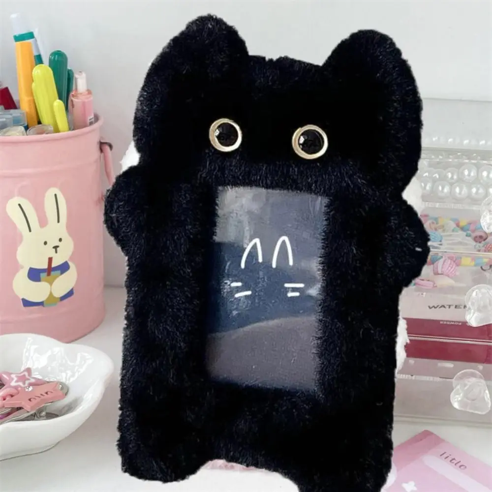 Portable Ins Style Cartoon Plush Card Holder Black Cat Diy Photo Protector Case 3-inch Finished Product ID Credit Case Girls