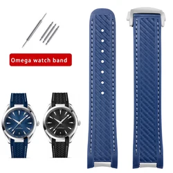 20MM curved mouth silicone rubber strap for Omega SEAMASTER AQUA TERRA 150 blue black diving bracelet Men's watch band