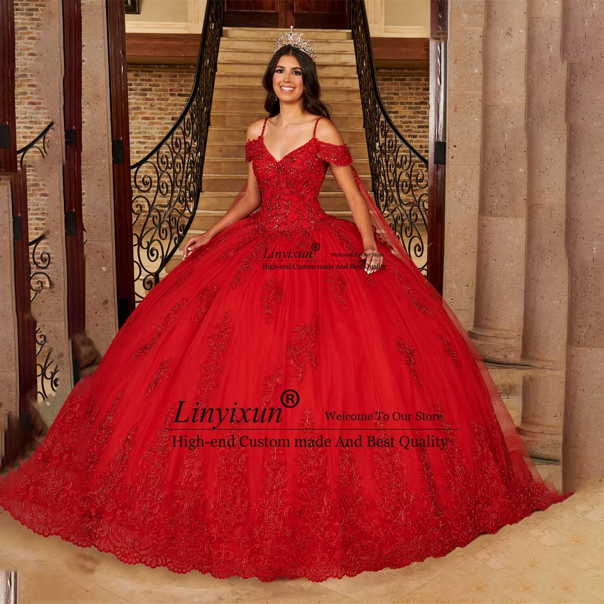 

Elegant Shiny Red Quinceanera Dresses 2024 Appliques Beaded Off Shoulder Sweet 16 Dress Ball Gowns Vestidos De 15 Quinceañera