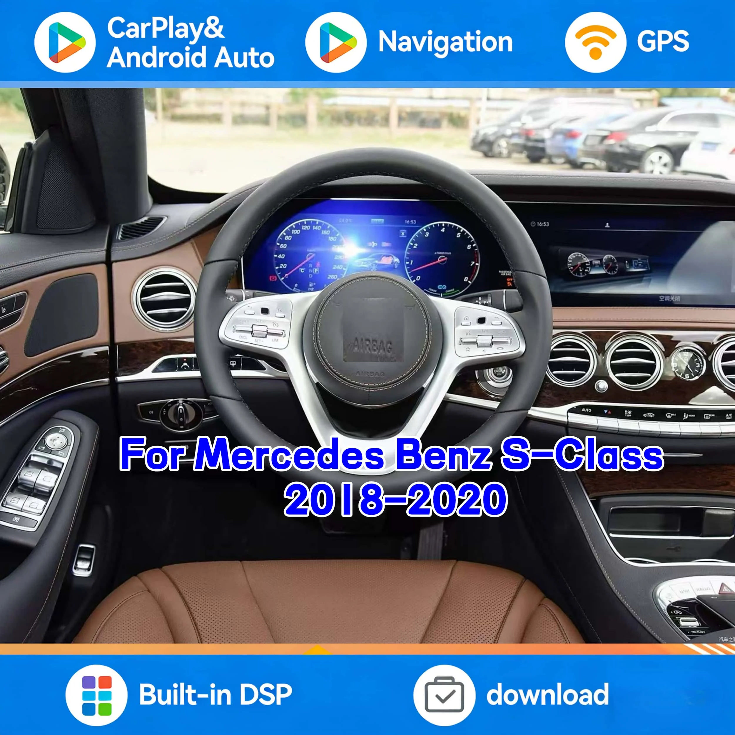 

24,6-дюймовый Android Carplay экран для Mercedes Benz S-класса 2018-2020, автомобильная магнитола с GPS-навигацией, мультимедийный проигрыватель