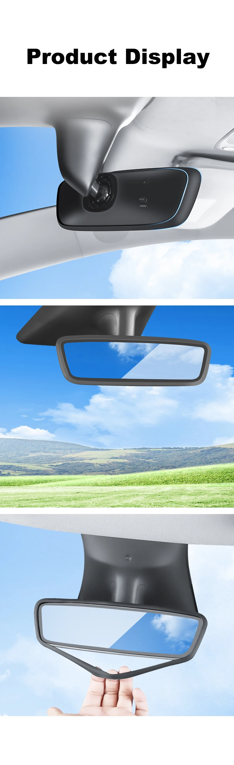 Rückspiegel-Schutzrahmenabdeckung für Tesla Model 3 Y Juniper Highland 2026 2025-2020 Mittelkonsole Rückspiegelverkleidung Silikon – Detail 5
