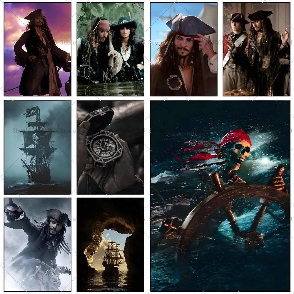 Póster de película clásica de Piratas del Caribe, adhesivo artístico autoadhesivo, pegatina de papel impermeable, decoración de pared para cafetería, Bar, habitación