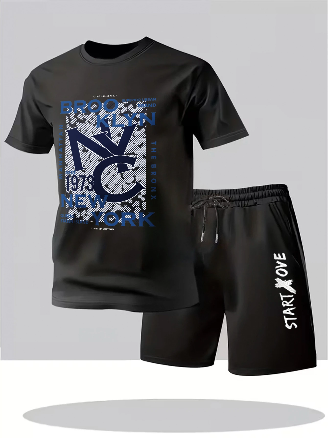 

Мужской летний костюм 2025 года, комплект из двух предметов, с принтом, из полиэстера, в стиле Y2K, тонкий, с графическим рисунком