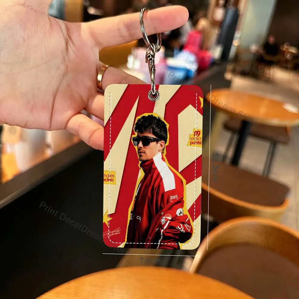 C-Charles L-Leclerc Leather Card Holder Keychain Key Ring Door Lock Access Tags ID Card Access Card  Air Tag Case Keychain image 3