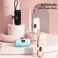 Mini Power Bank 5000mAh Built in Cable Plug 22.5W Fast Charging Portable Powerbank for iPhone 15 14 13 Samsung Huawei P40 Xiaomi