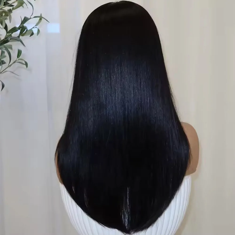 Knochenglatte Echthaarperücke 360 Frontal mit Pony, Klebefreie Perücken, Vollspitzenperücken für Frauen, Tiefschwarz, 5x5 Closure, Großhandel – Detail 3