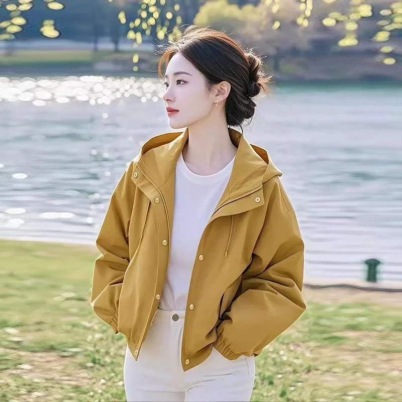 2025 primavera otoño forro abrigo mujer nuevo rompevientos chaquetas únicas señoras de gran tamaño prendas de vestir exteriores Casual con capucha abrigo femenino