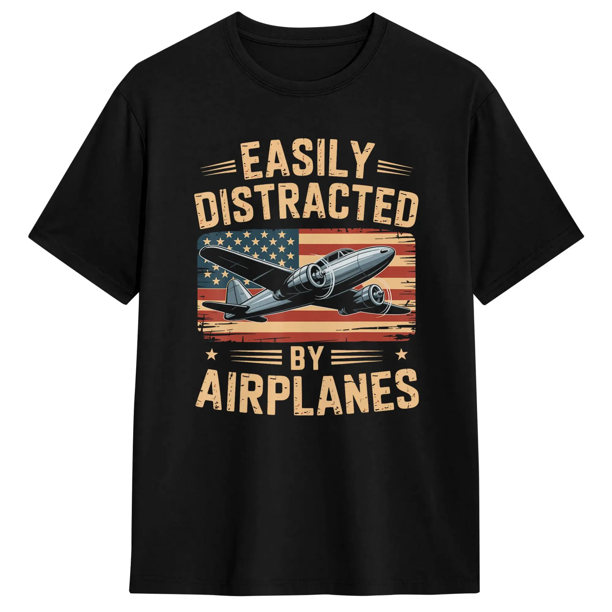 Easily Distracted By Airplanes Aviation Pilot  Men T Shirt  Funny Tees Short Sleeve O Neck T-Shirts Cotton Summer Tops