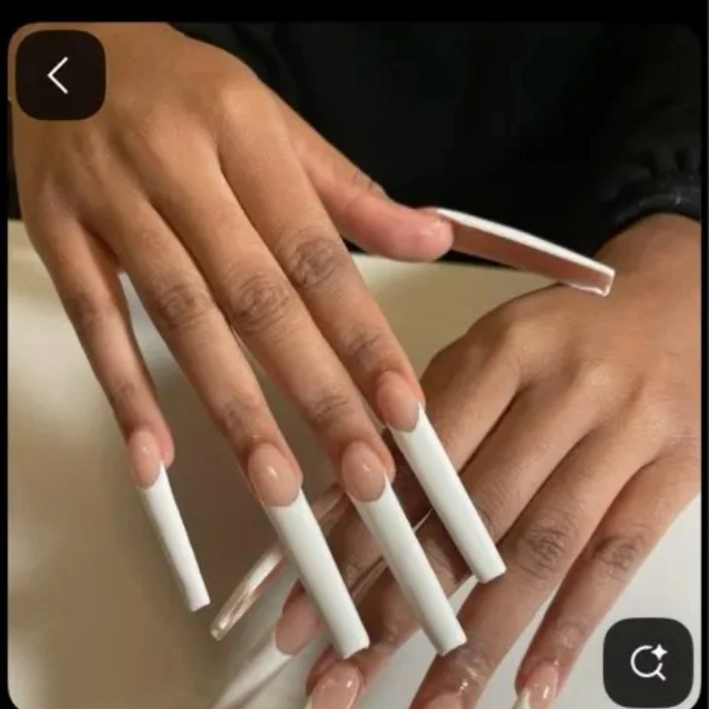 10 個手作りマニキュアロング偽爪ホワイトスクエア限定爪プレス爪デザイン接着剤爪やすりセット付き