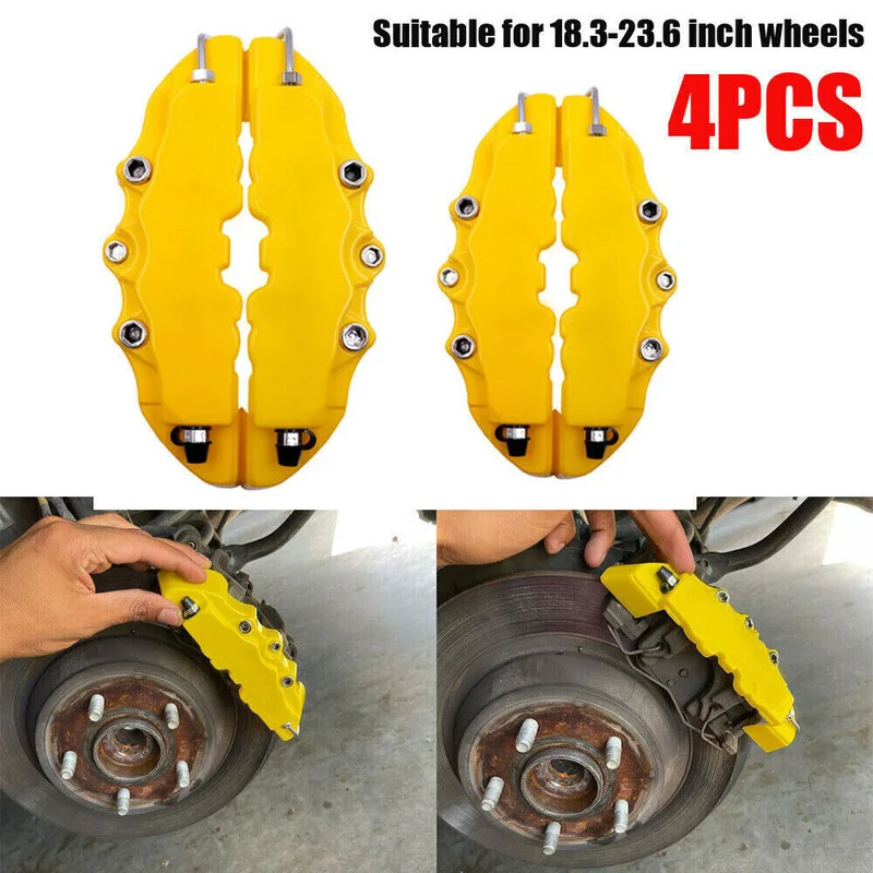 4x M+S 3D Style Car Disc Brake Caliper Cover Yellow Car Brake Pad Accessories for Front Rear Wheel Decor Auto Brake Disc Covers