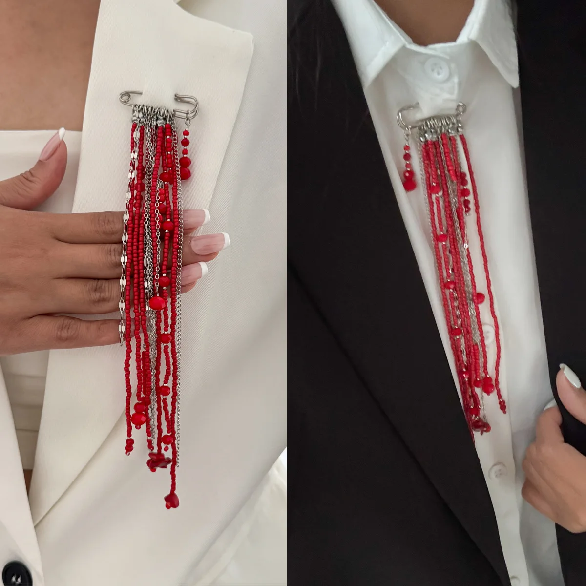 

2026 Exaggerate Long Tassel Chain Brooch Women Handmade Beaded Many Layer Chain Multi Functional Fixed Pin Pants Clothes Decorat