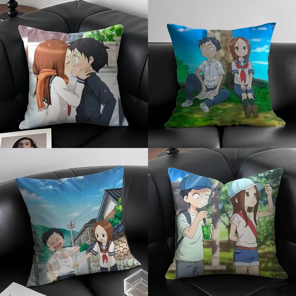 Anime Cartoon Takagi-san x Nishikata-N Pillow Case Anti-dustmite Pillowcase Invisible zipper silky short plush Sofa