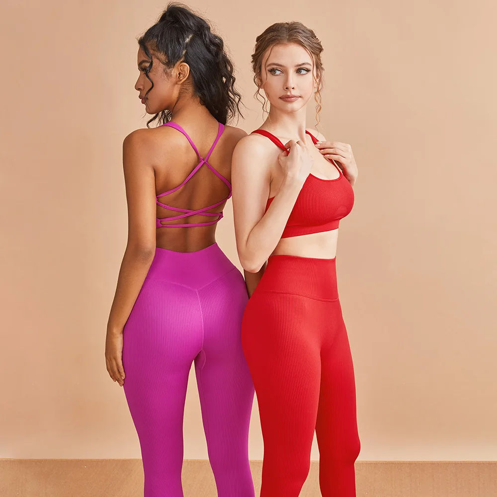 سلس اليوغا الدعاوى النساء عارية الذراعين الرياضة الصدرية عالية الخصر طماق الزي الصالة الرياضية مجموعة اللياقة البدنية تجريب ملابس رياضية ملابس حريمي #1