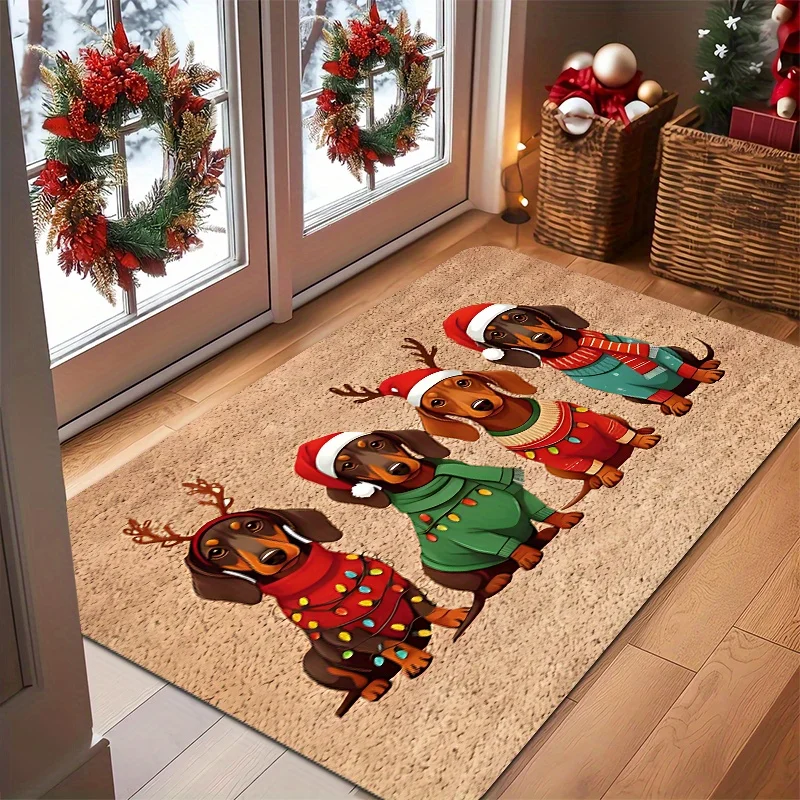 Tapis de sol noir motif canne à sucre et flocon de neige d'hiver, pour salon, décoration de Noël, cuisine, porche, entrée