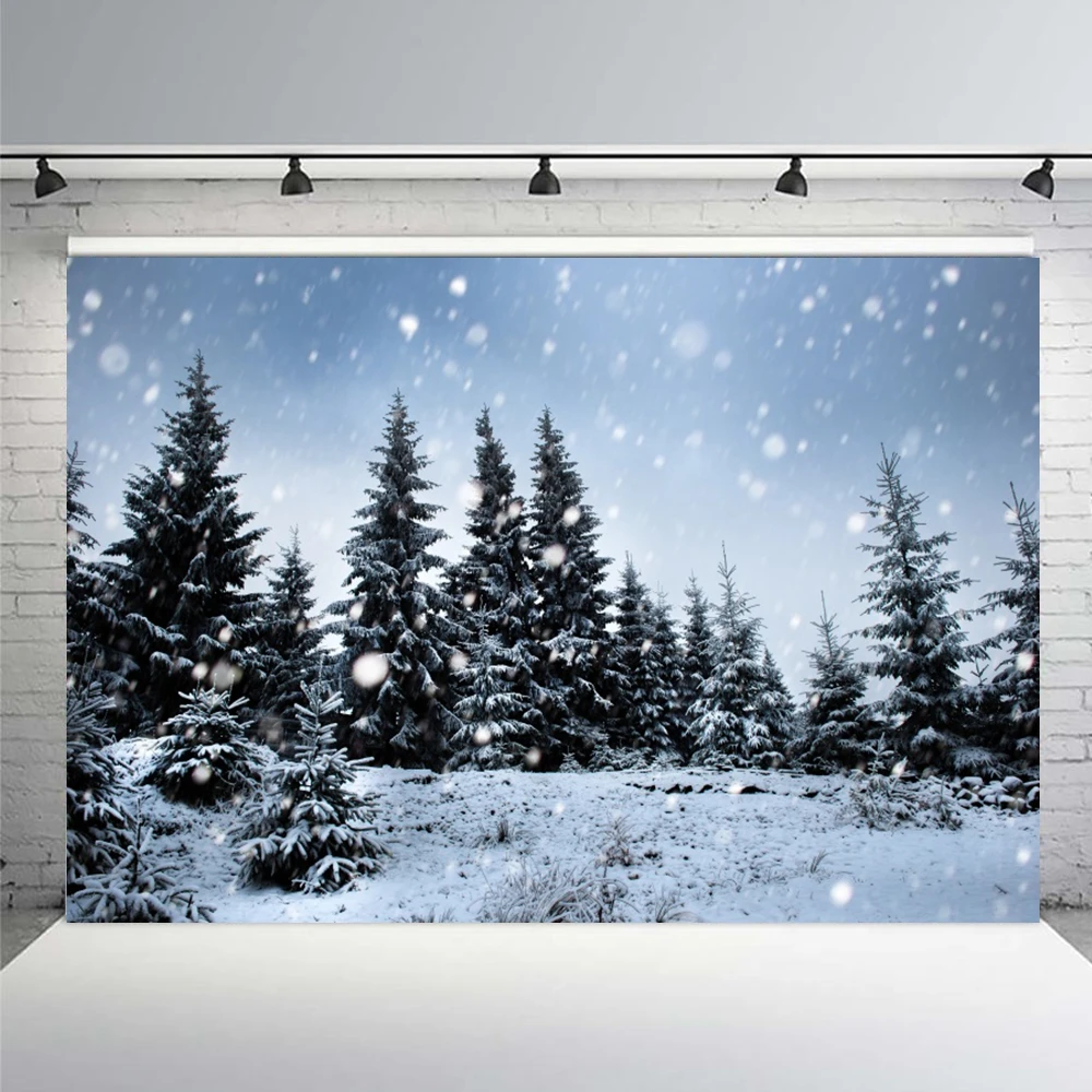 Winter Snow Scene Portrait Photography Backdrop Pine Trees Snowflakes Winter Natural Landscape Photobooth Background Photo Props