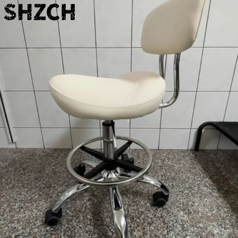 Ergonomic Leather Saddle Bar Stool with Swivel Seat Backrest And Roller Casters Adjustable Height for Home Kitchen Island Counte