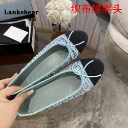 Bowknot Flat Round Toe Shallow Mouth Single Shoes New Leather Color Matching Women's Shoes Single Shoes Women's Ballet Shoes