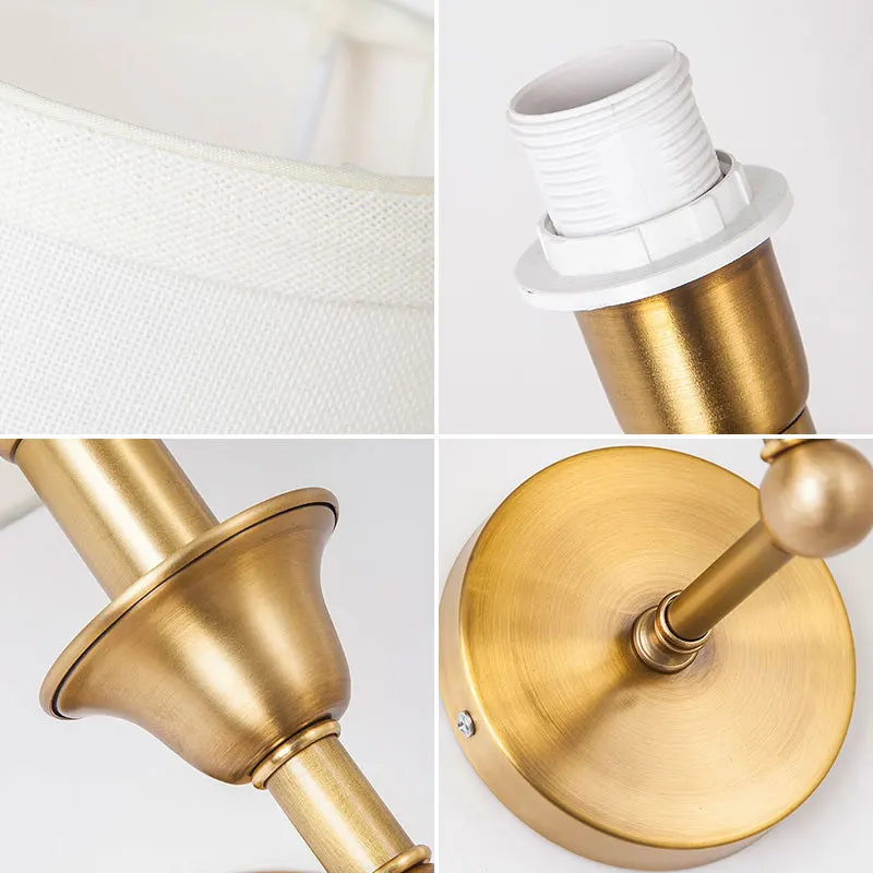 European All Copper Fabric Wall Lamp Modern Simple Living Room Wall Sconce Bedroom Bedside Aisle Stairs Wall Light