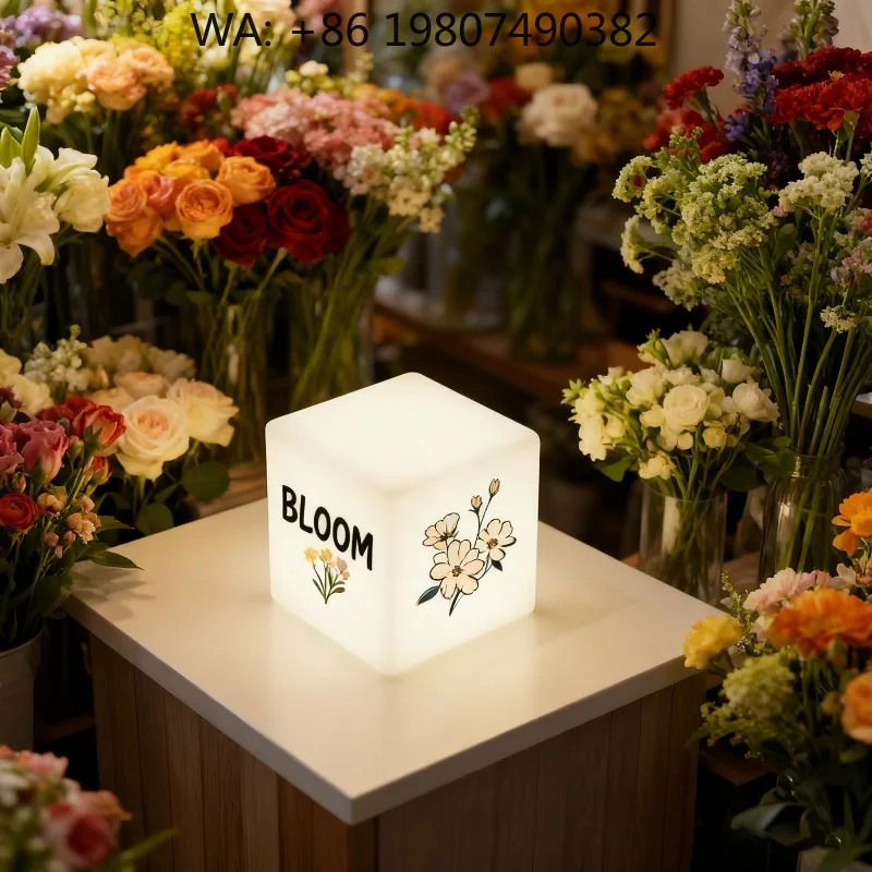 Custom Logo Rechargeable LED Cube Table Lamp Remote Control RGB Night Light for Restaurant Hotel Bar Party Atmosphere Decor