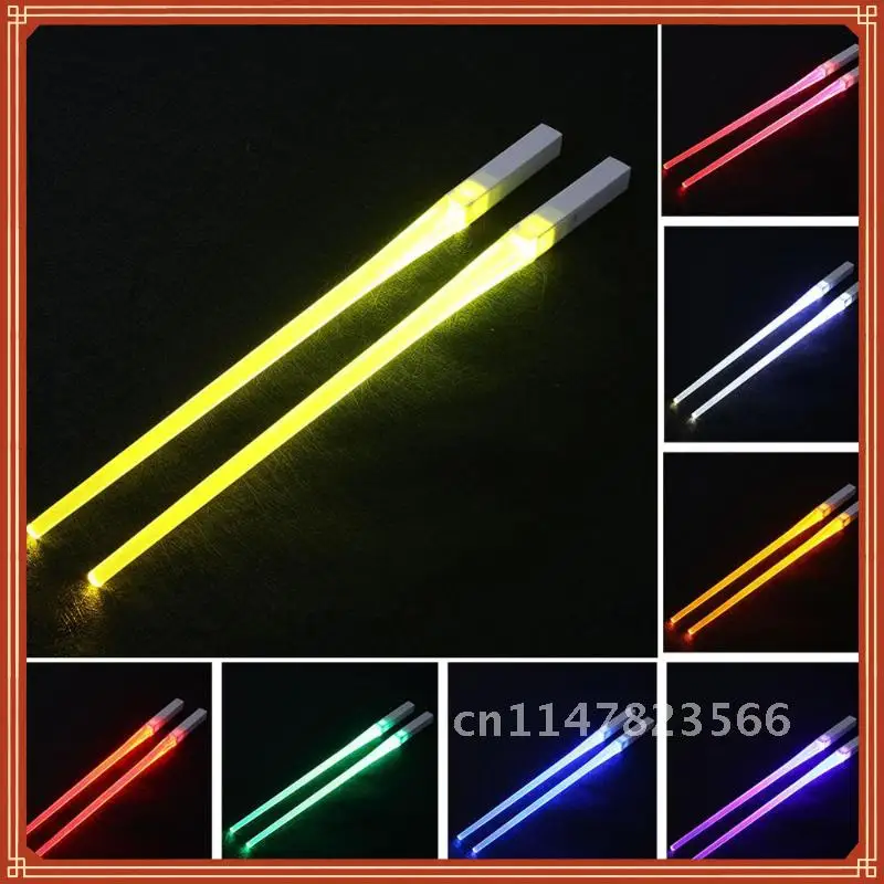 Pair of LED Light Up Chopsticks Durable Lightweight 2Pcs Kitchen Dining Room Party Portable Safe Tableware