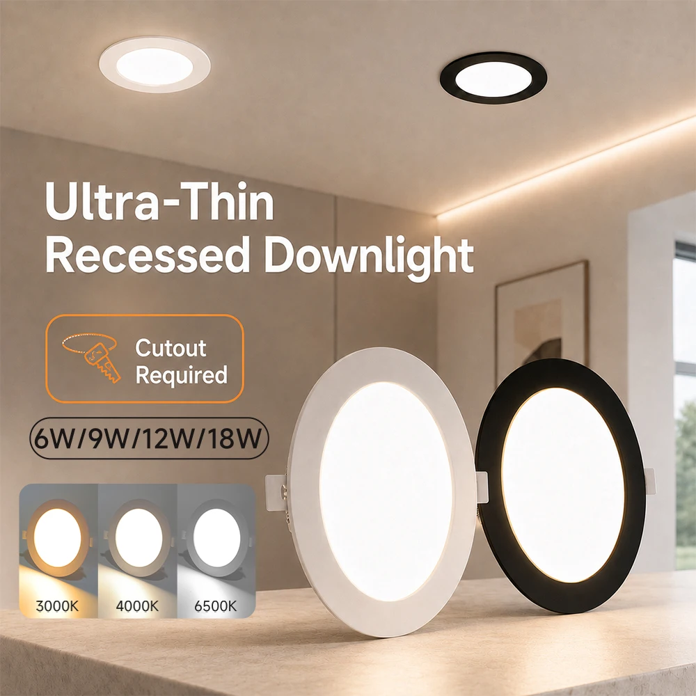 Ultraflache LED-Einbauleuchte, Ausschnittgröße erforderlich, 3000K 4000K 6500K für Flur, Wohnzimmer, Diele, LED-Deckenspot, 220V