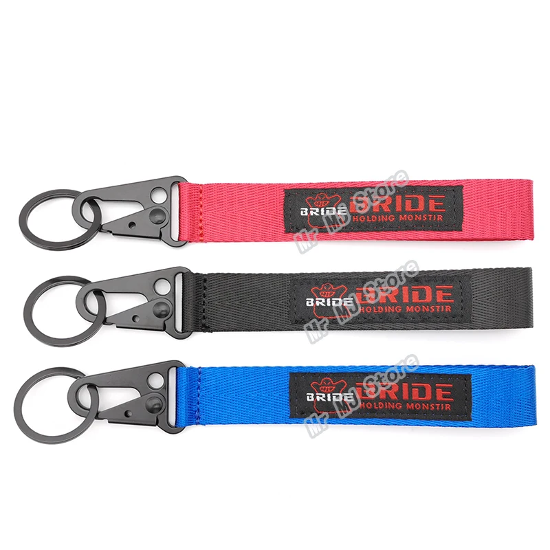 

New Hot Car Seat Belt Material Nylon Embroidery Keyring for JDM Racing BRIDE HOLDING MONSTIR Keychain Auto Key Rings Accessories