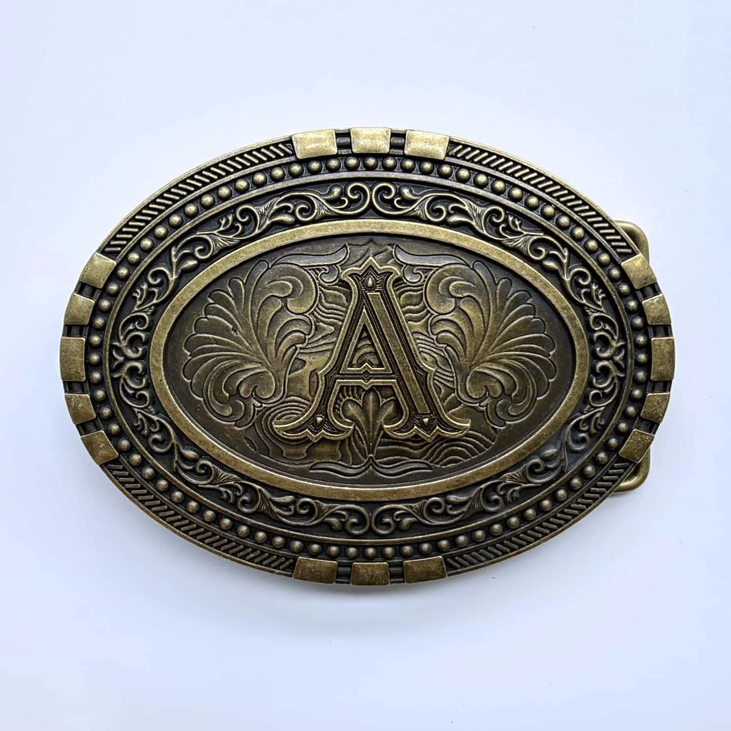 Antique Bronze Plated Initial Letter A-Z Cowboy Cowgirl Oval Western Belt Buckle Hebilla BUCKLE-LE040