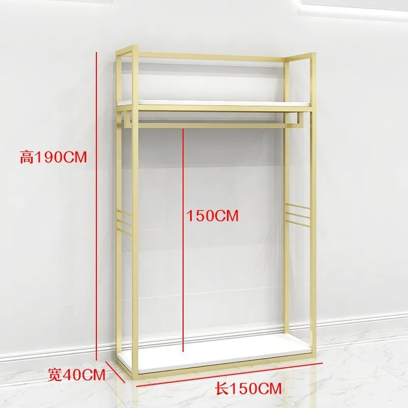 Double Layer Iron Wood Clothing Rack Floor Standing Display Stand for Boutique Retail Shop Men Women Apparel Garment Hanger