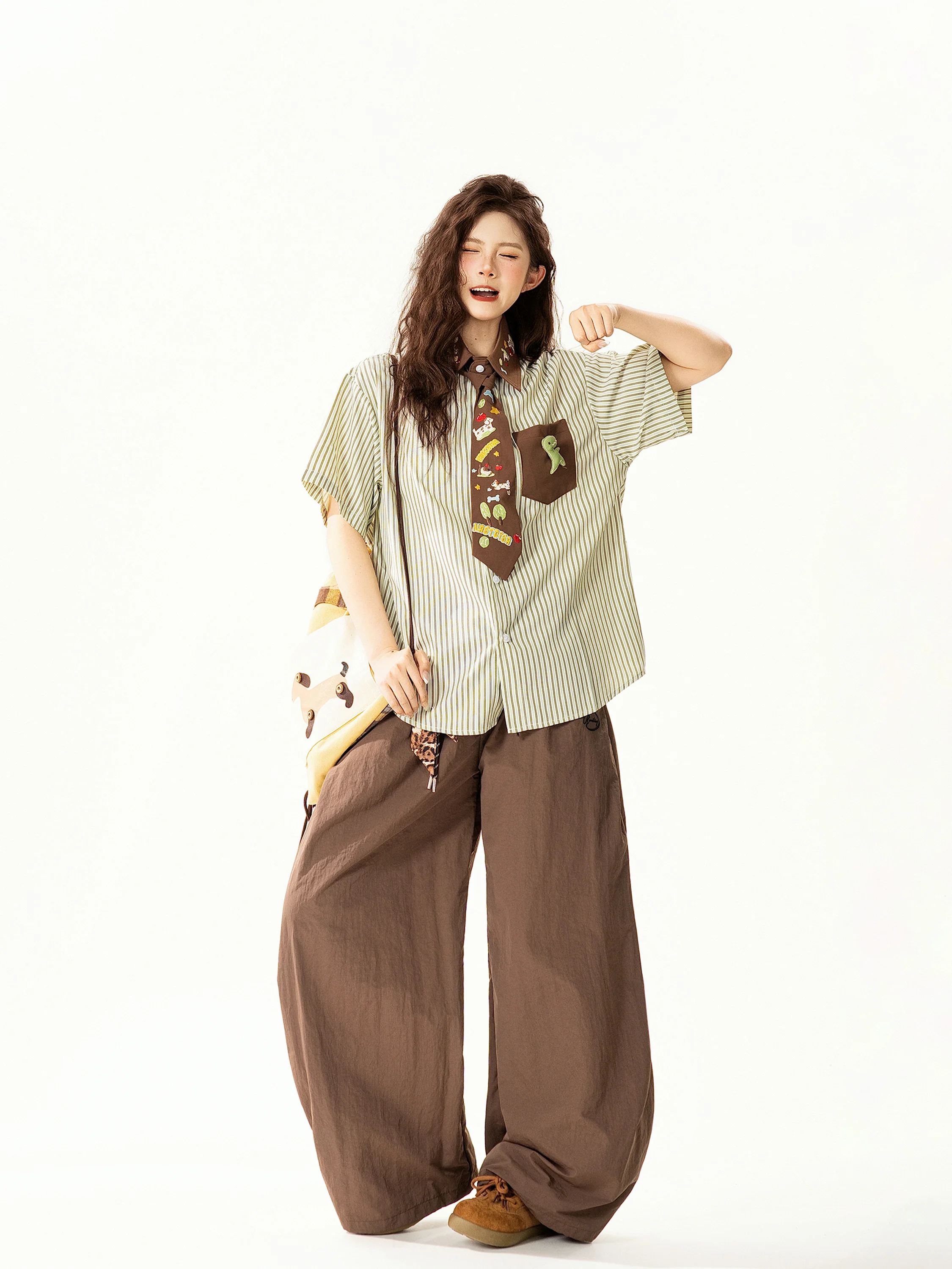 

Loose Striped Short Sleeve Shirt Women's Summer New Style American Retro Fun Couple's Shirt Street Style Casual Wear