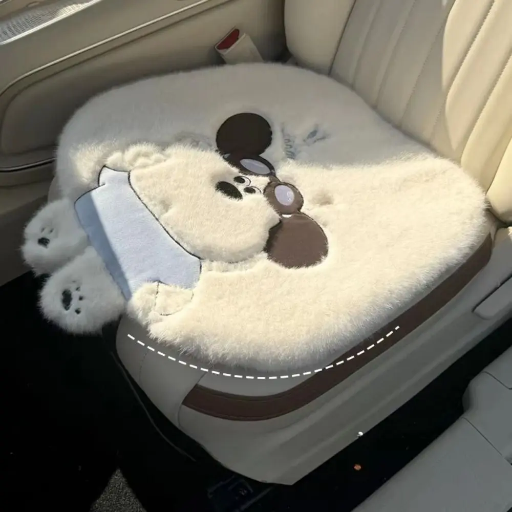 

Thick Plush Car Seat Cushion Universal Antislip Winter Cute Cartoon Dog Car Seat Cover Women's Car Interior Accessories