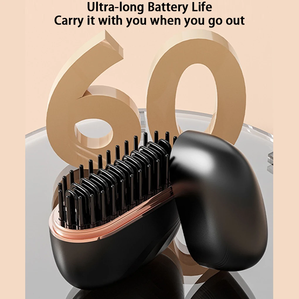 

Hair Straightener & Styler Mini Cordless Hair Straightener Comb Portable Heat Hair Brush for Travel USB Rechargeable Black
