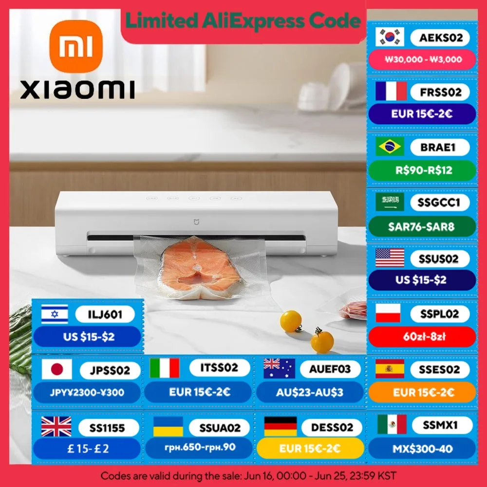 XIAOMI MIJIA Vacuum Sealers Machine 220V With Free 10pcs Vacuum Bags For Kitchen Household Food Vacuum Sealer Packaging Machine