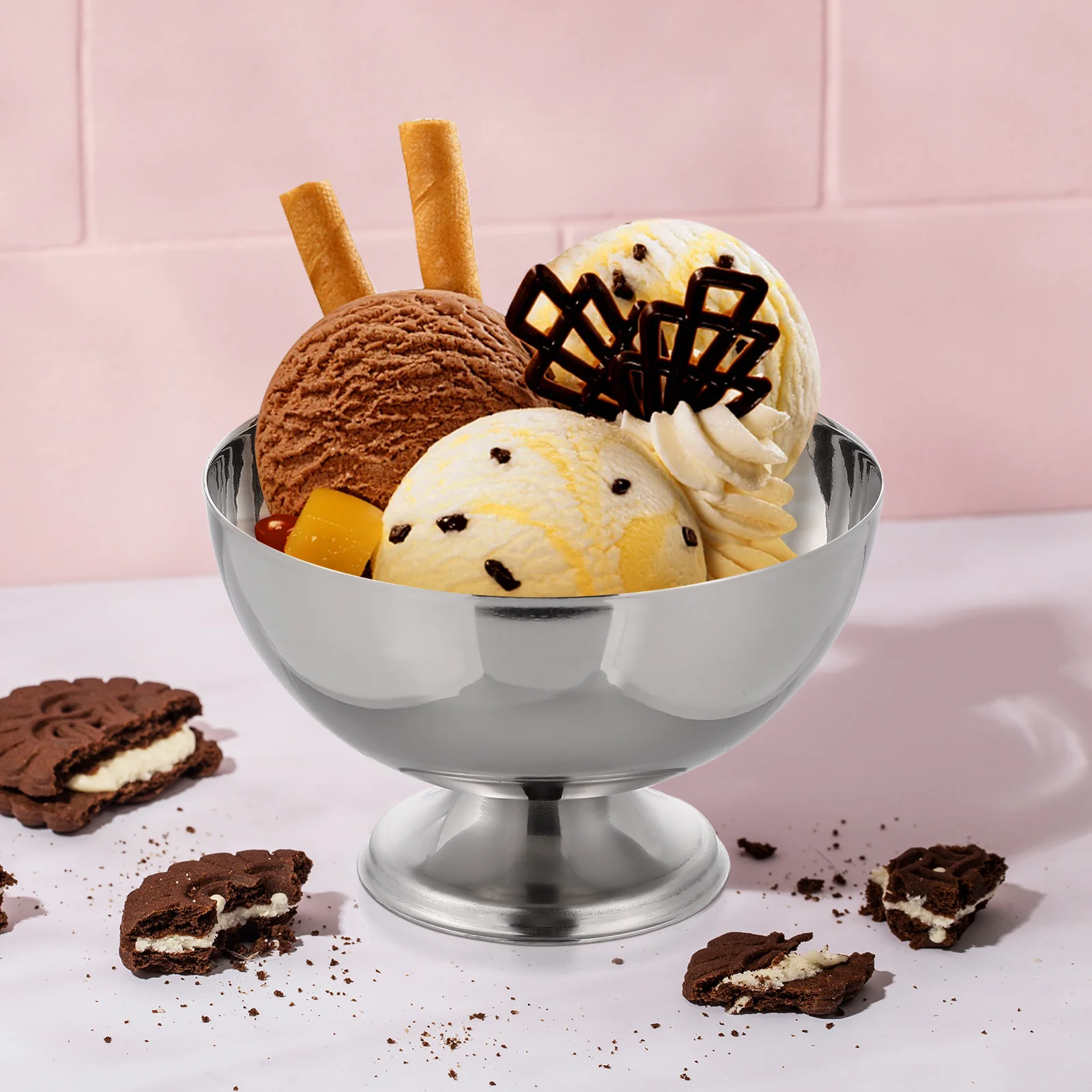 

1Pcs Fruit Bowl Stainless Steel Ice Cream Cup Salad Dessert Serving Dish Multipurpose Storage Holder for Home Hotel Restaurant