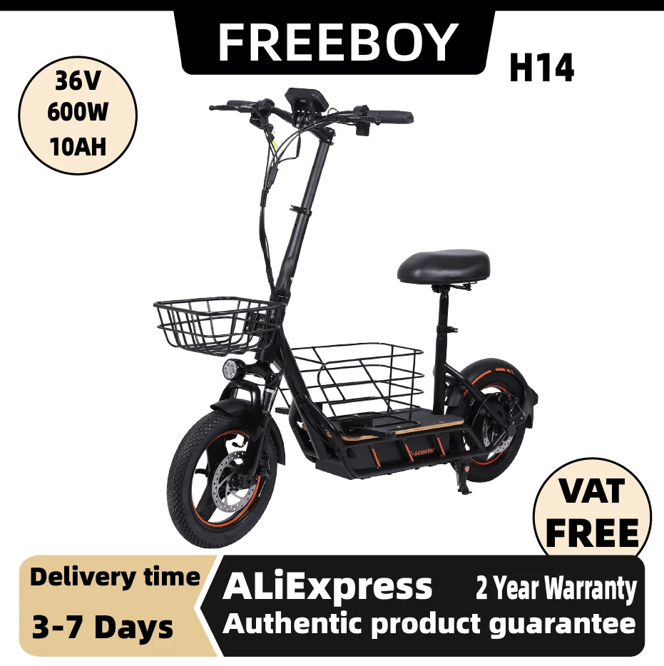

Электросамокат FREEBOY H14 для взрослых, мотор 600W, аккумулятор 36V 10AH, складной, с 14-дюймовыми колесами, городской электросамокат