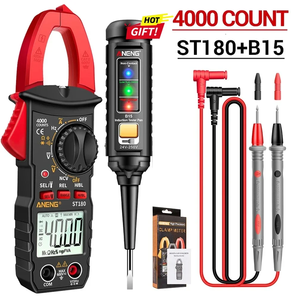 ANENG ST180 Digital Clamp Meter 4000 Counts Multimeter AC Current NCV Capacitance Tester Free Gift B15 Voltage Test Pen Tool