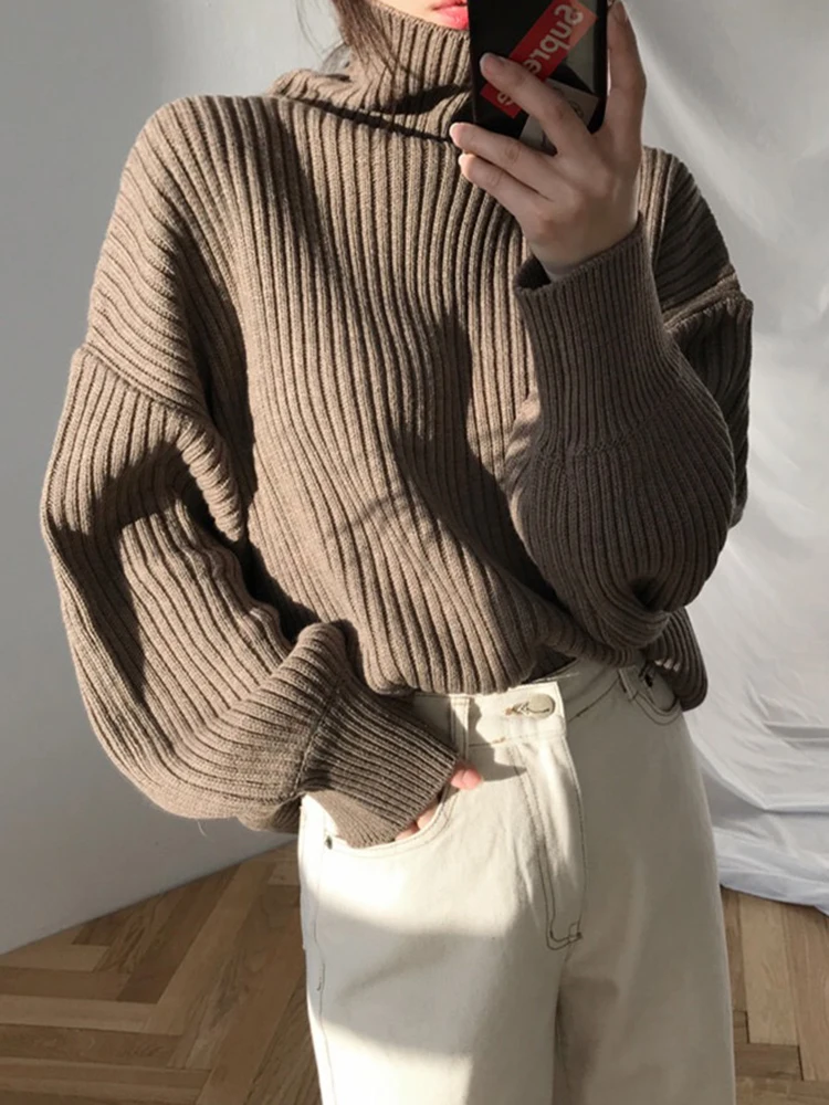 JMPRS Turtleneck Sweater Winter Thick Pullover Women Knitted Jumper Loose Warm All Match Long Sleeve Sweater Korean Fashion Tops