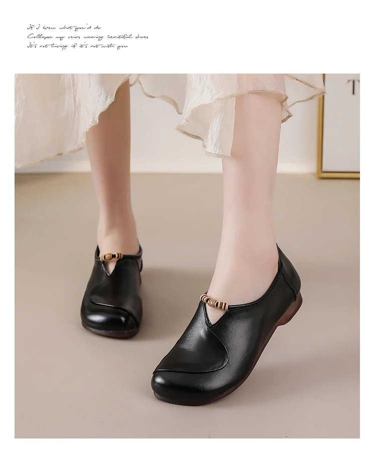 Ethnische V-Ausschnitt Perlenbesetzte Ballerinas Damen Schlichte Vintage Echtleder Mokassins Slip-On Loafer Elegante Alltagsschuhe für Mütter – Detail 8