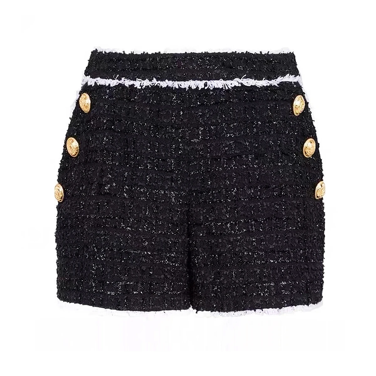 Spring And Autumn New Women's Double Breasted High End Coarse Tweed Waist Collection Long Sleeved Suit Top Coat With Shorts Set