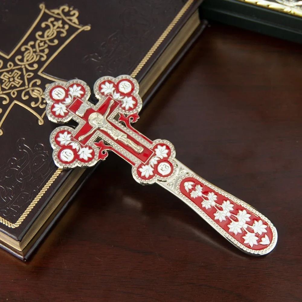 HTISOK Hochwertiges Legierungs-Gebetskreuz mit Emaille-Bemalung, Orthodoxes Handkreuz für religiöse Rituale und Gebetszwecke – Detail 5