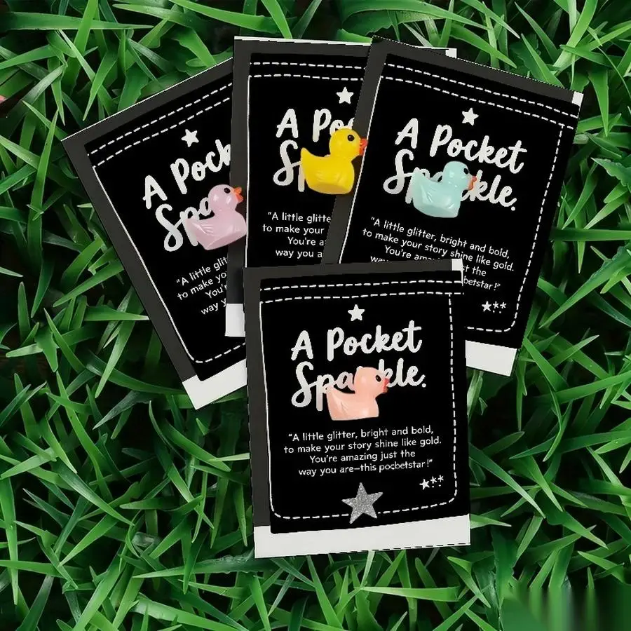 1/5/10/20/50/100pcs  Lucky Duck Pocket Hugs - Fantasy Theme Resin Charms with Inspirational Messages, Assorted Colors, Includes