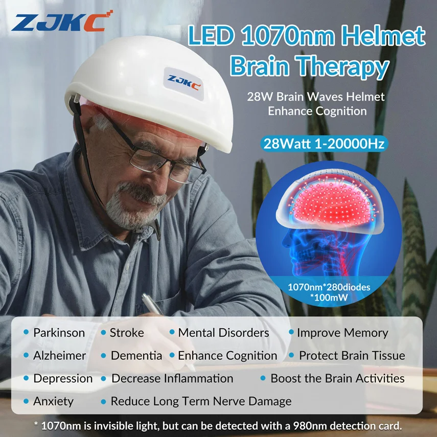 ZJKC 1070nm Stroke Recovery Treatment Led Helmet Photobiomodulation Infrared Light Therapy for Depression Parkinson Alzheimer